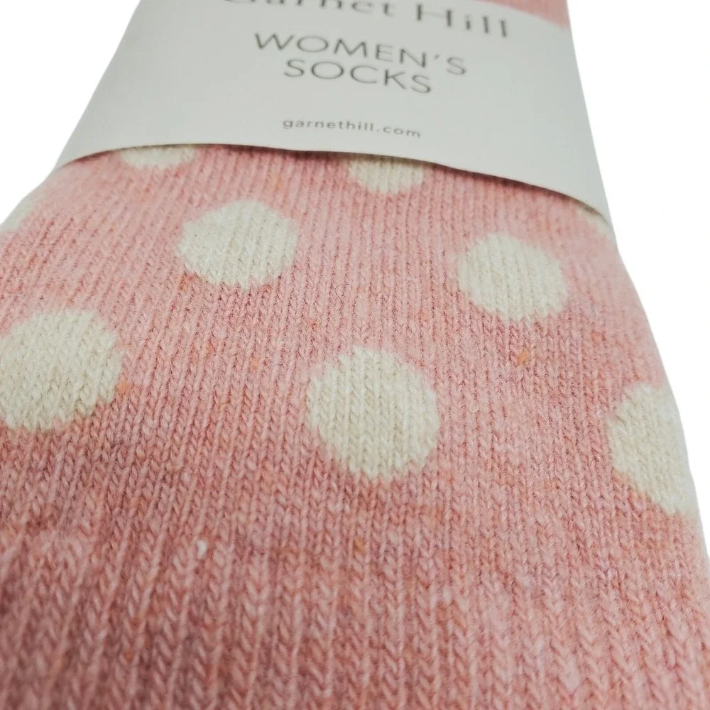 Pink Cream Dot Crew Socks Medium Garnet Hill 9-11 Warm Cozy Cashmere Blend NEW M